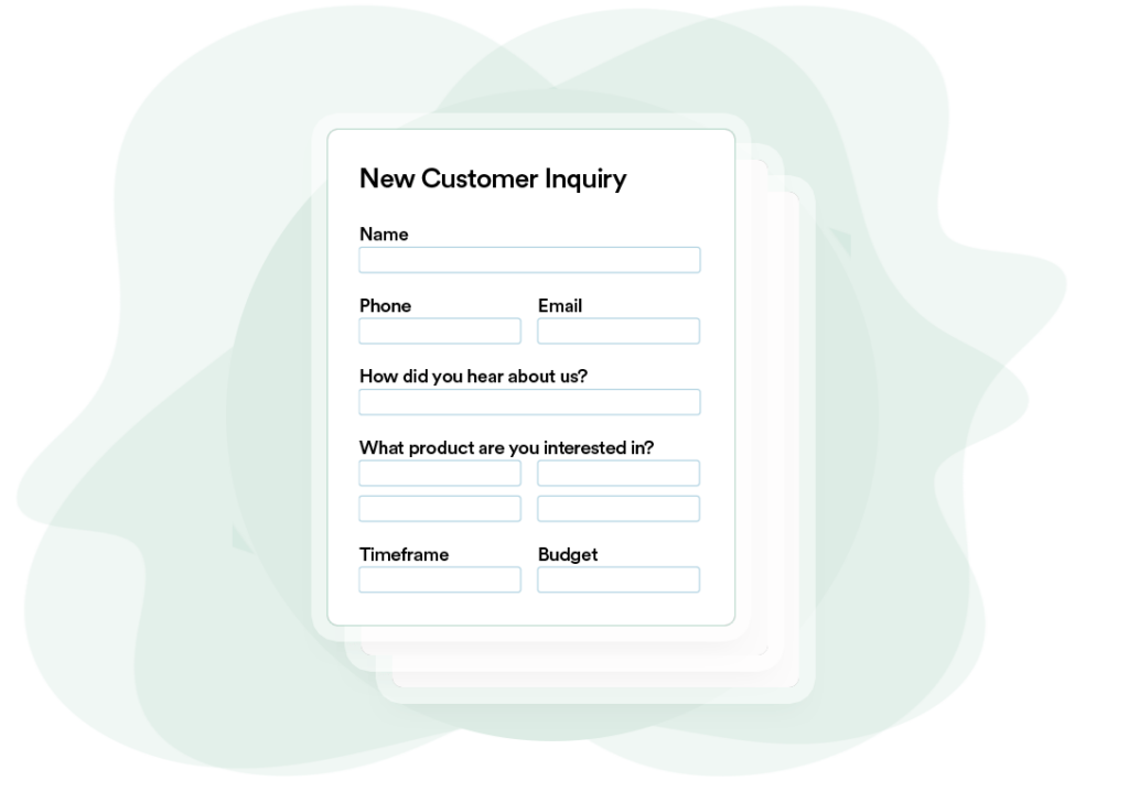 New customer inquiry form to be filed out by virtual receptionist.