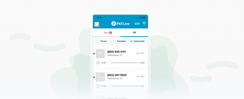 Screenshot of PATLive's mobile voicemail app. 