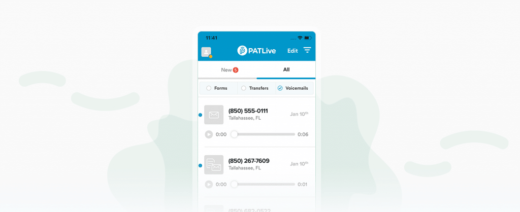 Screenshot of PATLive's mobile voicemail app.