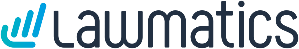 Lawmatics logo featuring a bottom rounded line and three verticle lines at a slant with the word "Lawmatics" spelled out along side it.
